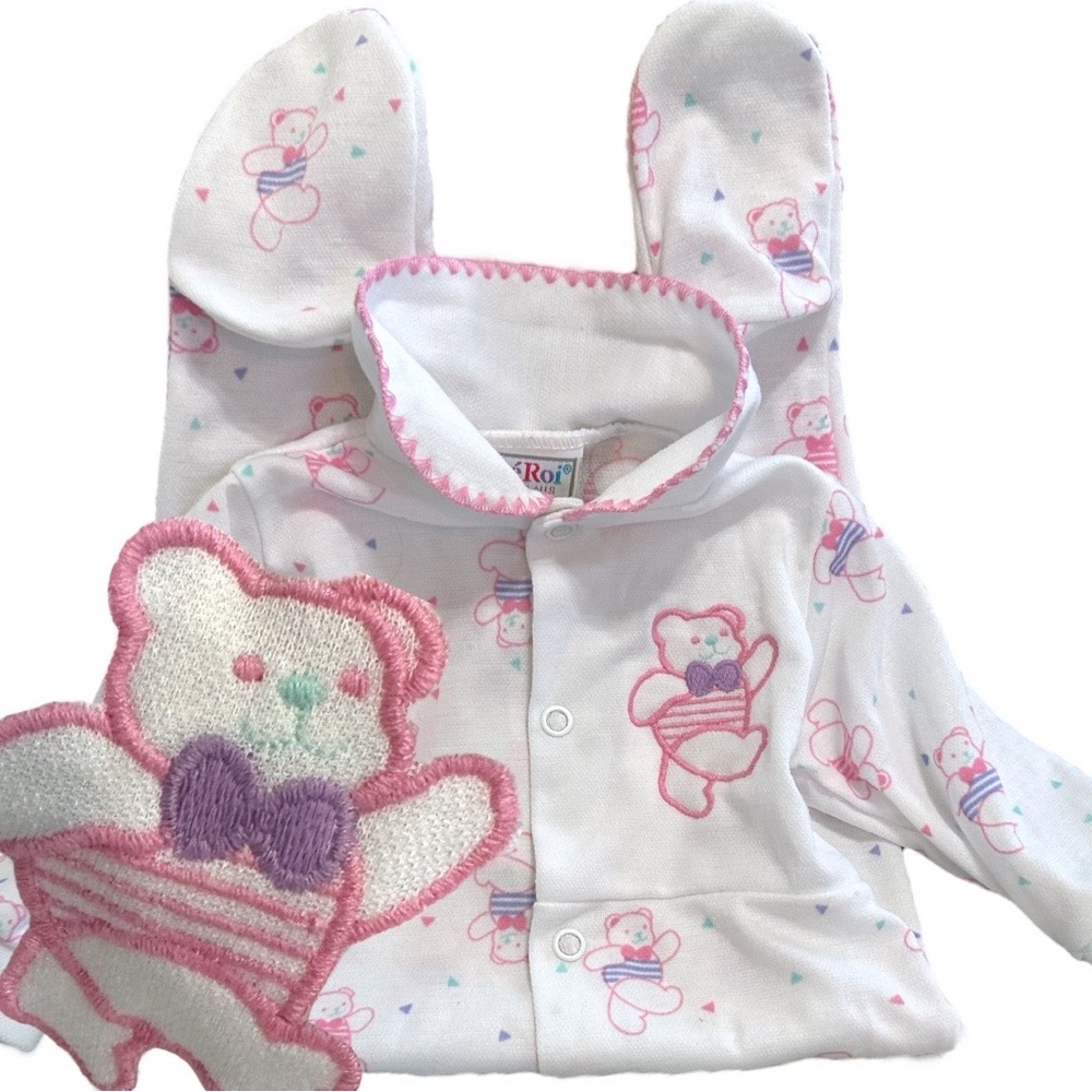 New Vintage 90s Baby Girl Outfit Bear Print Footie Pajamas 3-6 Months Le Roi